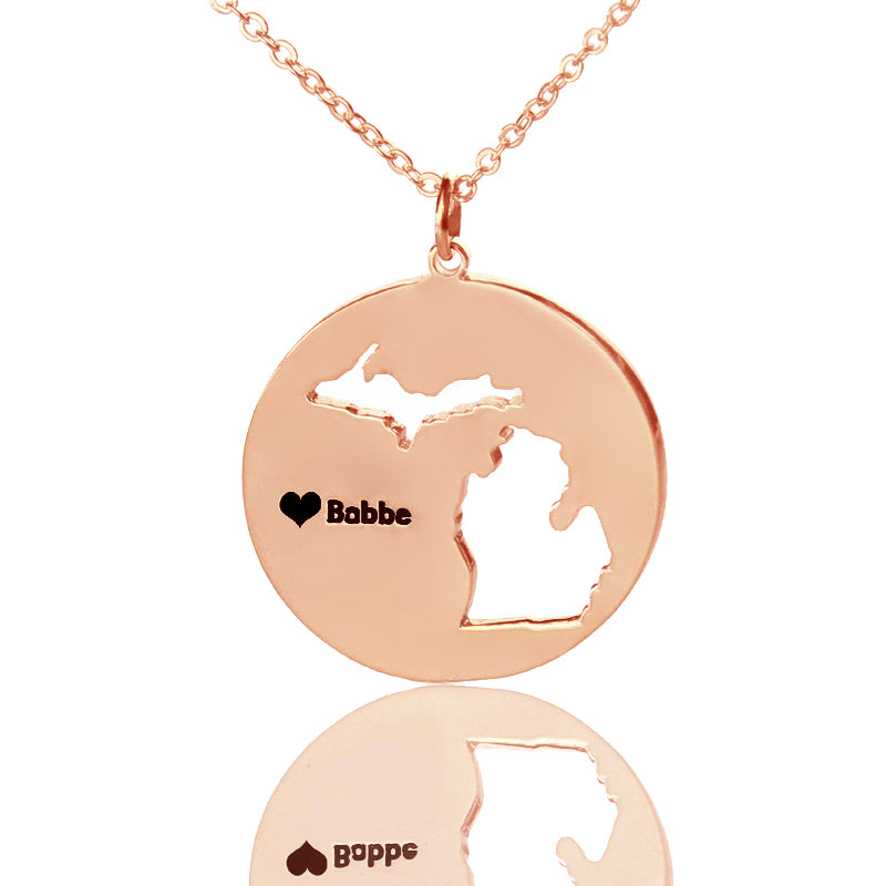 Map Necklace With Heart & Name (Picture Upload)