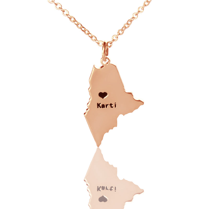 Map Necklace With Heart & Name (Picture Upload)