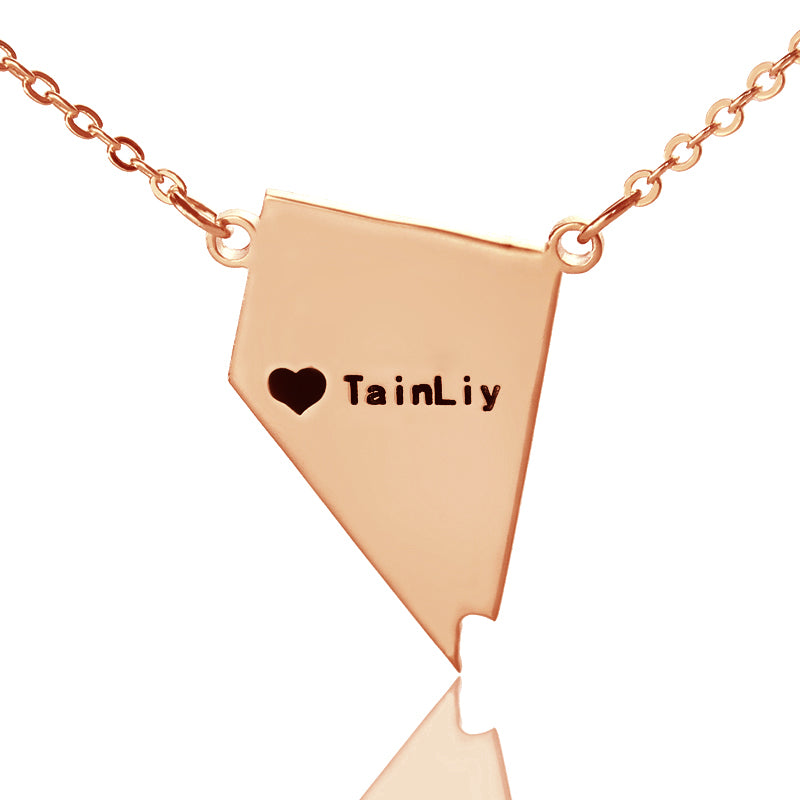 Map Necklace With Heart & Name (Picture Upload)