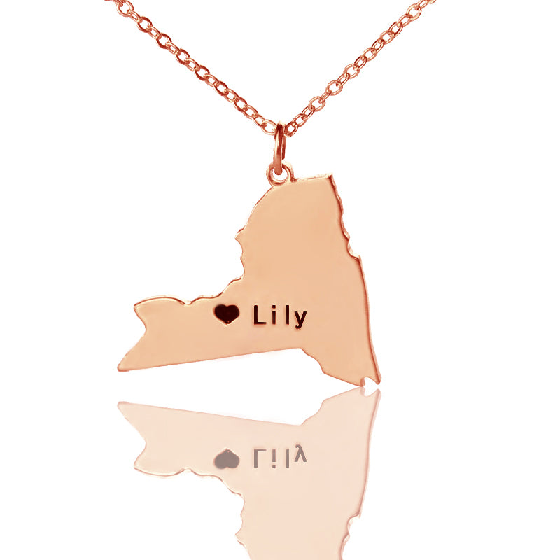Map Necklace With Heart & Name (Picture Upload)