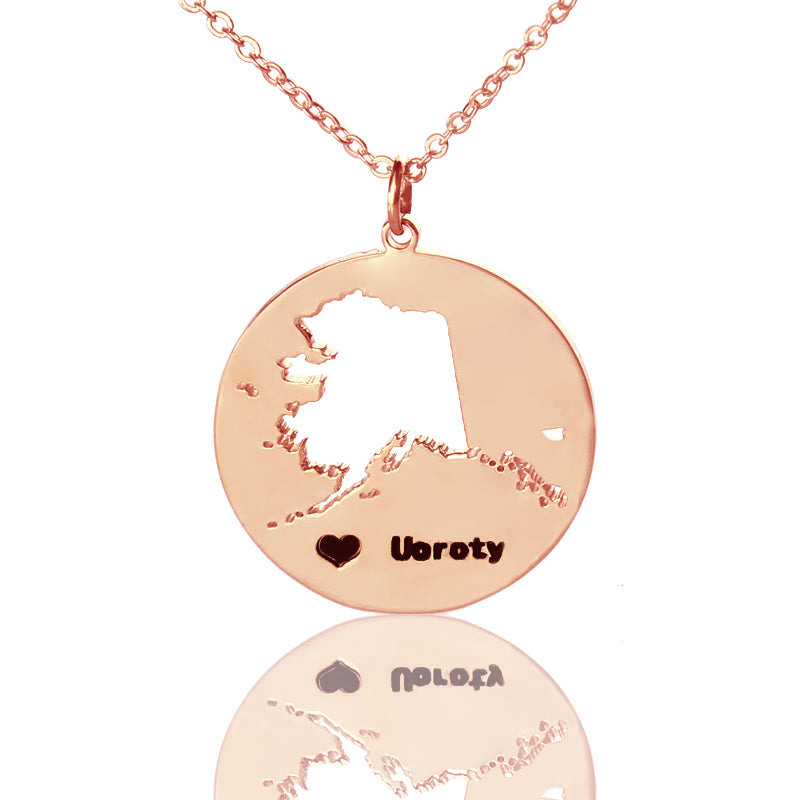 Map Necklace With Heart & Name (Picture Upload)
