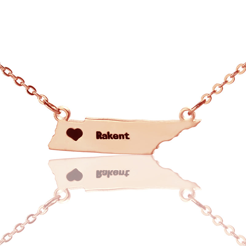 Map Necklace With Heart & Name (Picture Upload)