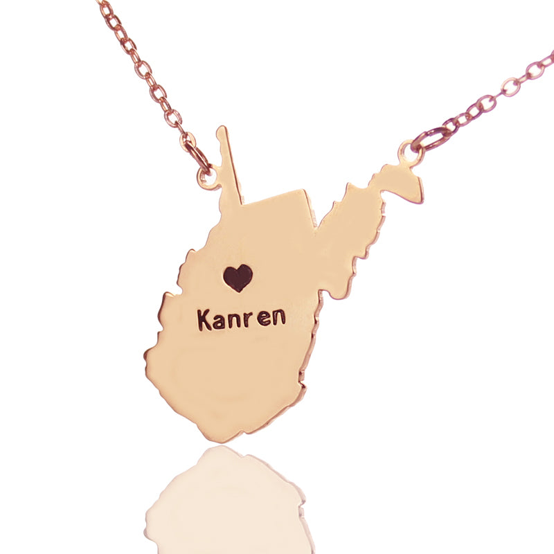 Map Necklace With Heart & Name (Picture Upload)