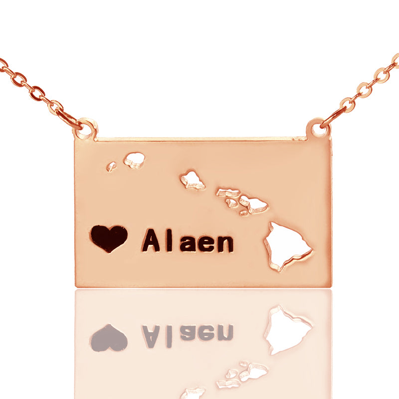 Map Necklace With Heart & Name (Picture Upload)