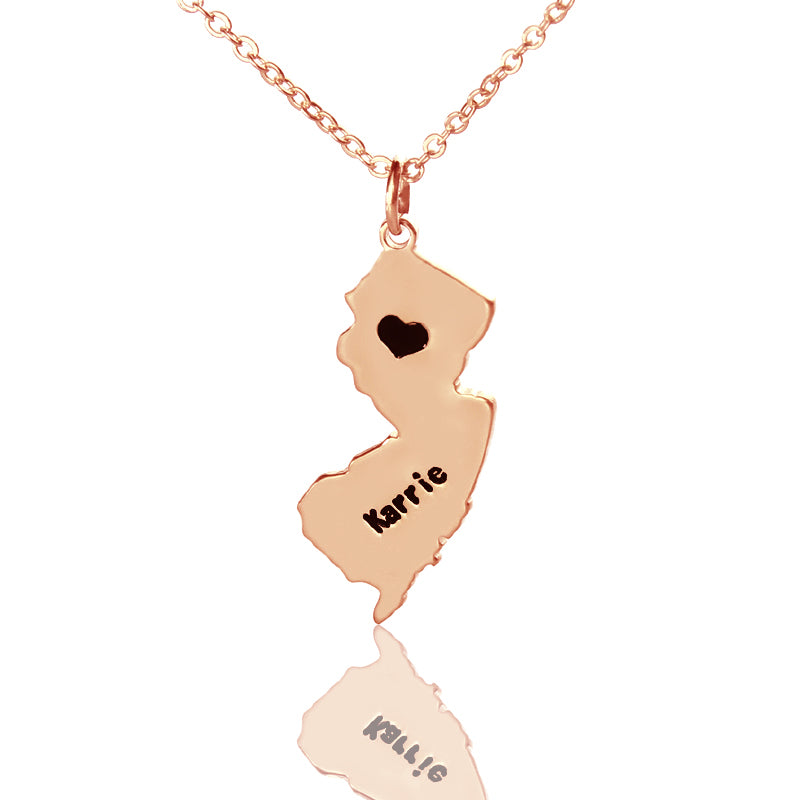 Map Necklace With Heart & Name (Picture Upload)