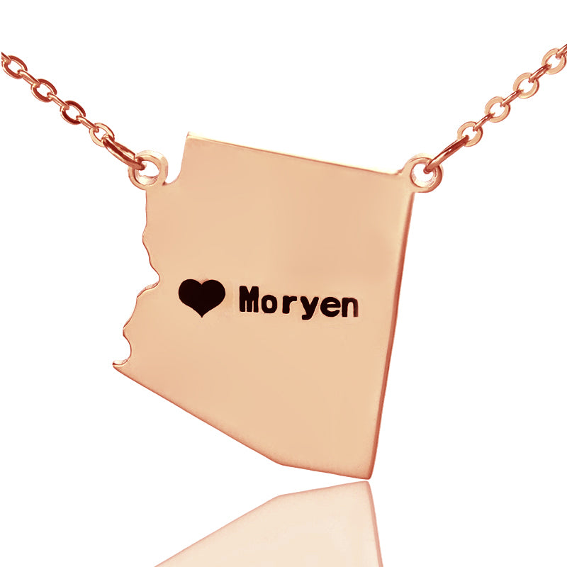 Map Necklace With Heart & Name (Picture Upload)
