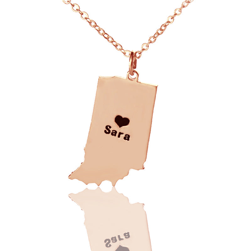 Map Necklace With Heart & Name (Picture Upload)