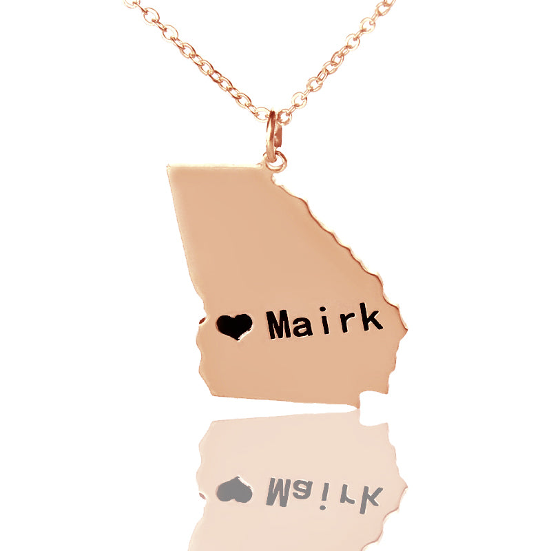 Map Necklace With Heart & Name (Picture Upload)