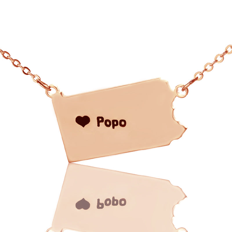 Map Necklace With Heart & Name (Picture Upload)