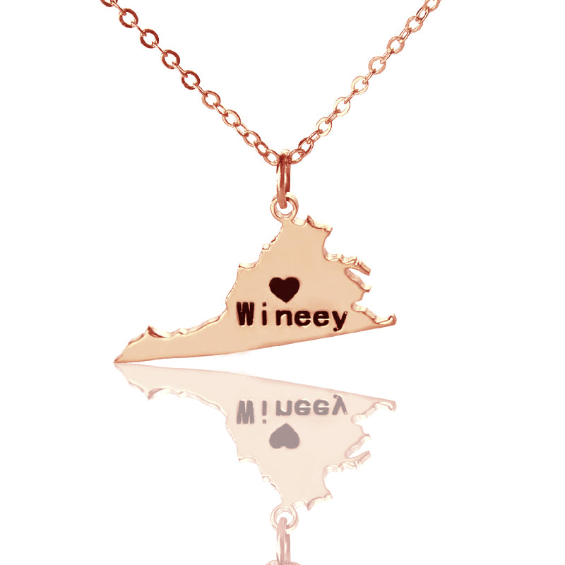 Map Necklace With Heart & Name (Picture Upload)