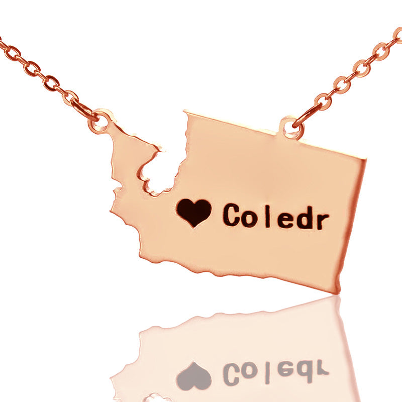 Map Necklace With Heart & Name (Picture Upload)