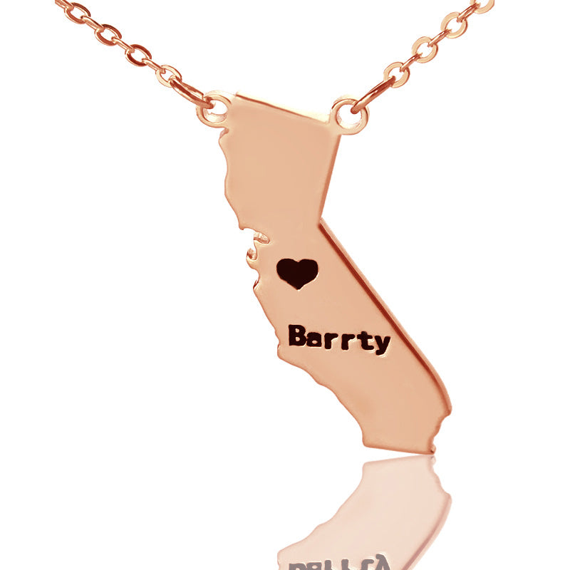 Map Necklace With Heart & Name (Picture Upload)