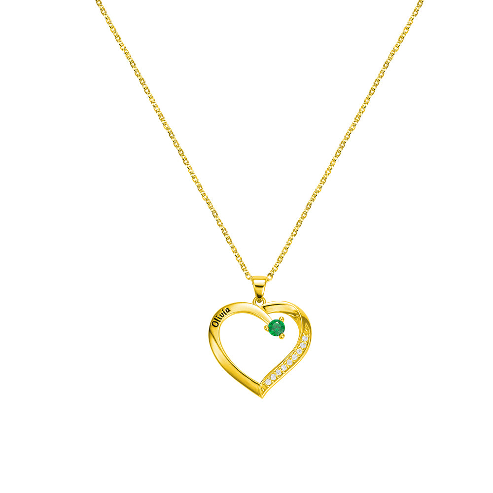 One  Birthstone/Personalized Name and Birthstone Family Heart Necklace