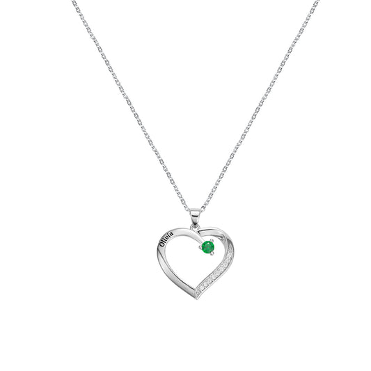 One  Birthstone/Personalized Name and Birthstone Family Heart Necklace