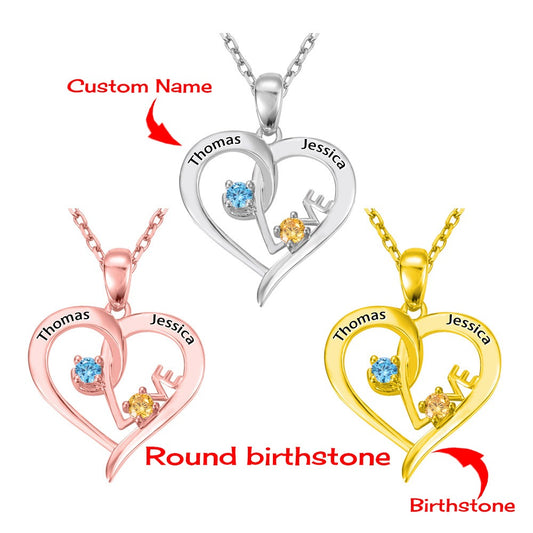 Customizable Round-Shaped Name Necklace with Birthstones