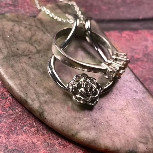 Brass Ring Holder Necklace,Rose Ring Holder Necklace, Wedding Ring Keeper, Gift for Women/Nurses/Mother/Wife