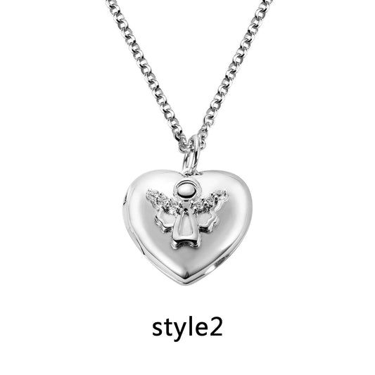 Custom Heart Shaped Angel Photo Necklace/Style 2