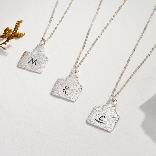 Cattle Tag Necklace with Logo, Silver 925 Brand Necklace, Cowgirl's Jewelry, Women's Gift for Mom/Girlfriend/Daughter/Friend
