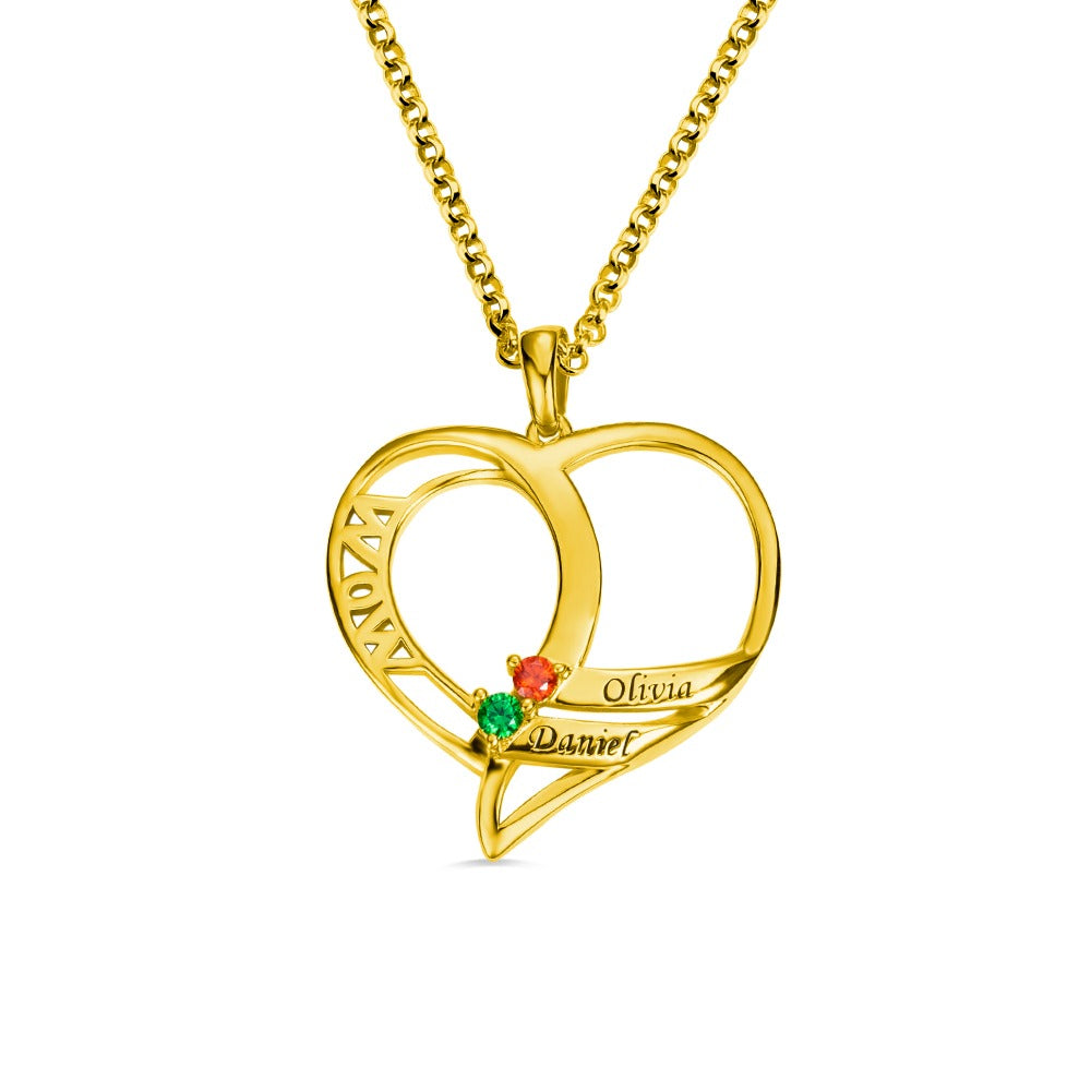 Custom-designed Name Family Necklace with 2  Birthstones for Mother
