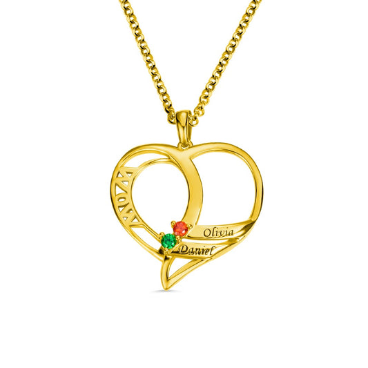 Custom-designed Name Family Necklace with 2  Birthstones for Mother