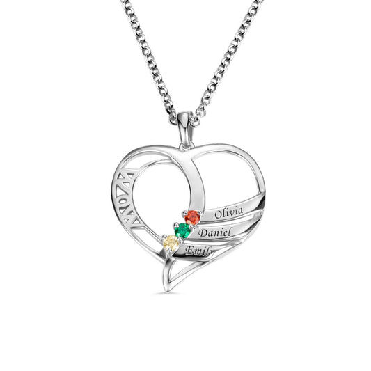Custom-designed Name Family Necklace with 3 Birthstones for Mother