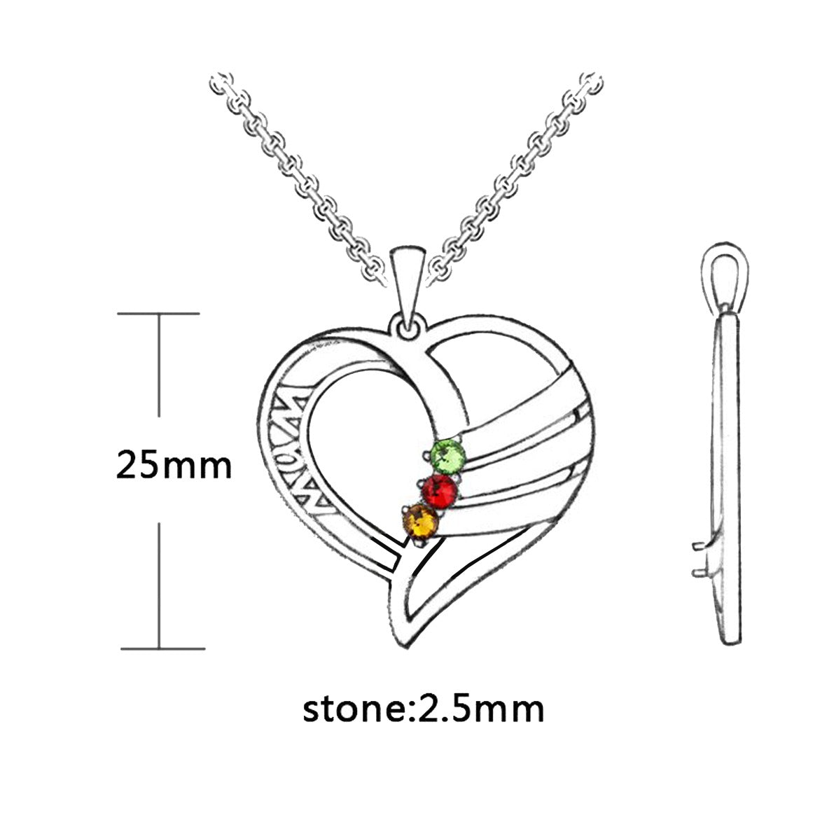 3 Birthstone/ Personalized Name and Birthstone Family Necklace for Mother