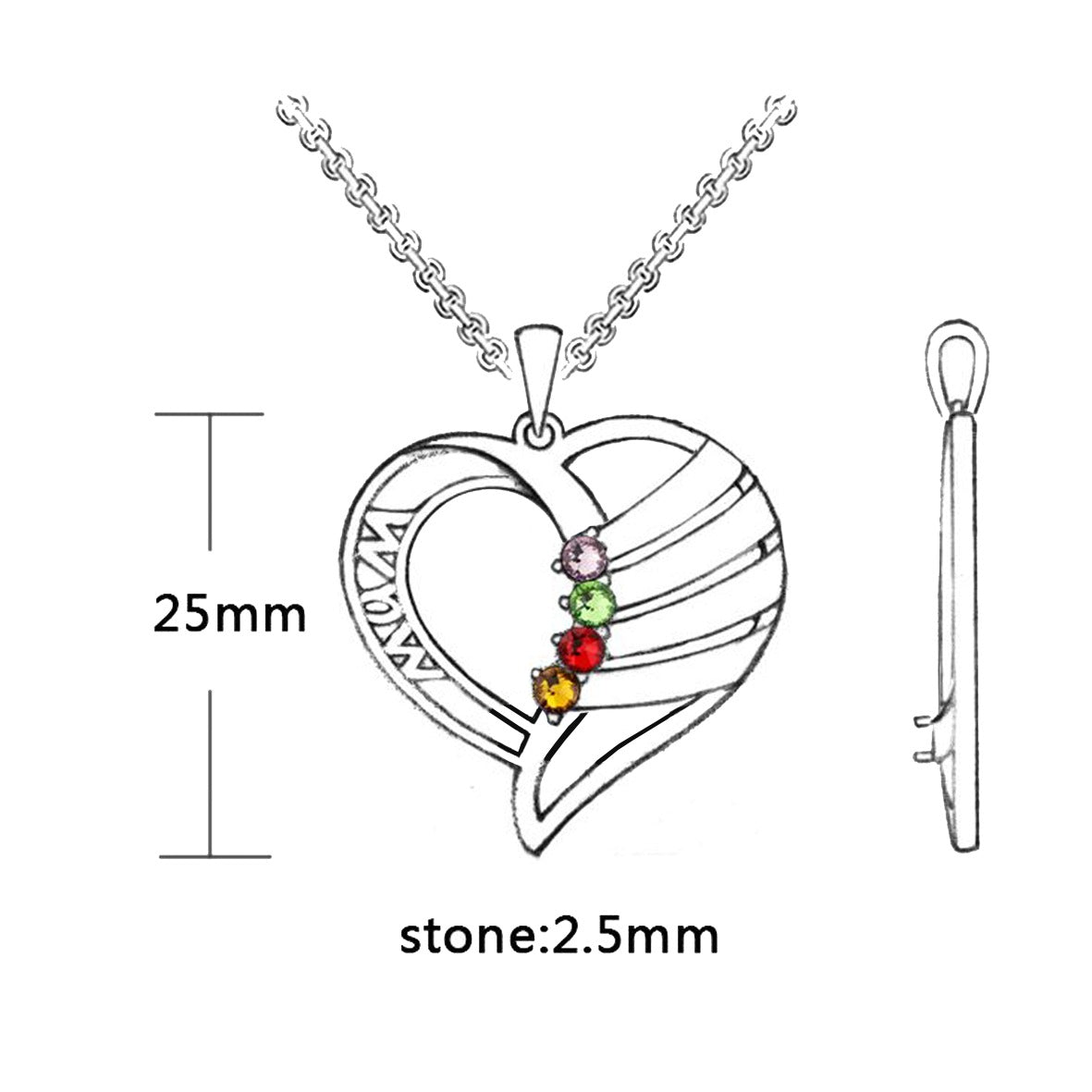 4 Birthstone/ Personalized Name and Birthstone Family Necklace for Mother