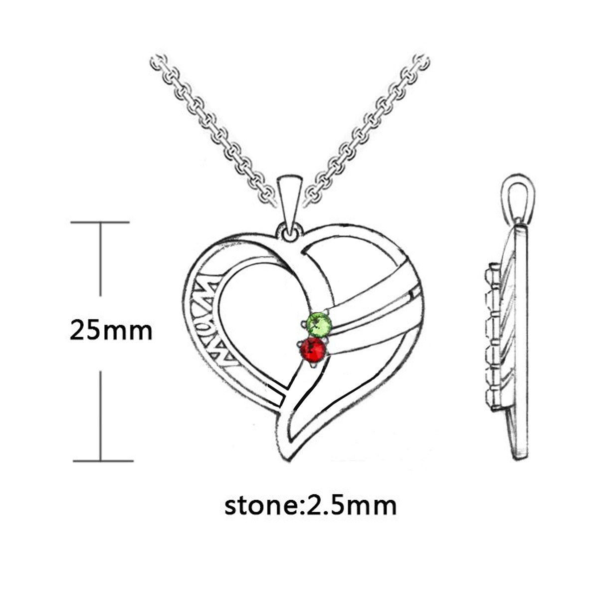 2 Birthstone/Personalized Name and Birthstone Family Necklace for Mother