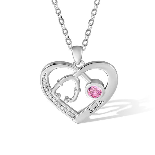 Personalized Stethoscope Necklace Nurse Gift/Silver 925 Necklace /style 2
