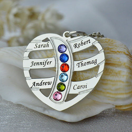 Mother's Day Heart Necklace with Kids Name & Birthstone