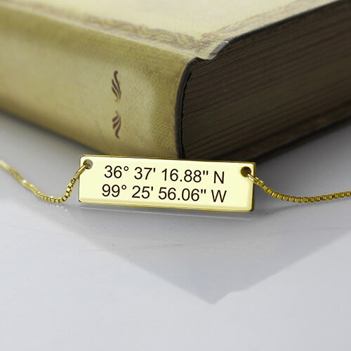 GPS Map Nautical Coordinates Necklace 18K Gold Plated