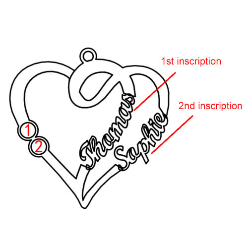 2 Open Hearts Couple Necklace with Names & Birthstones Silver