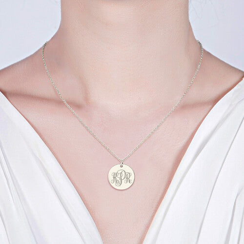 Engravable Disc Monogram Initials Necklace Sterling Silver