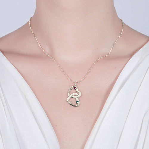 Heart in Heart Memory Necklace with Birthstones Sterling Silver