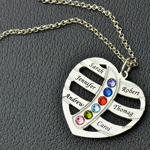 Mother's Day Heart Necklace with Kids Name & Birthstone