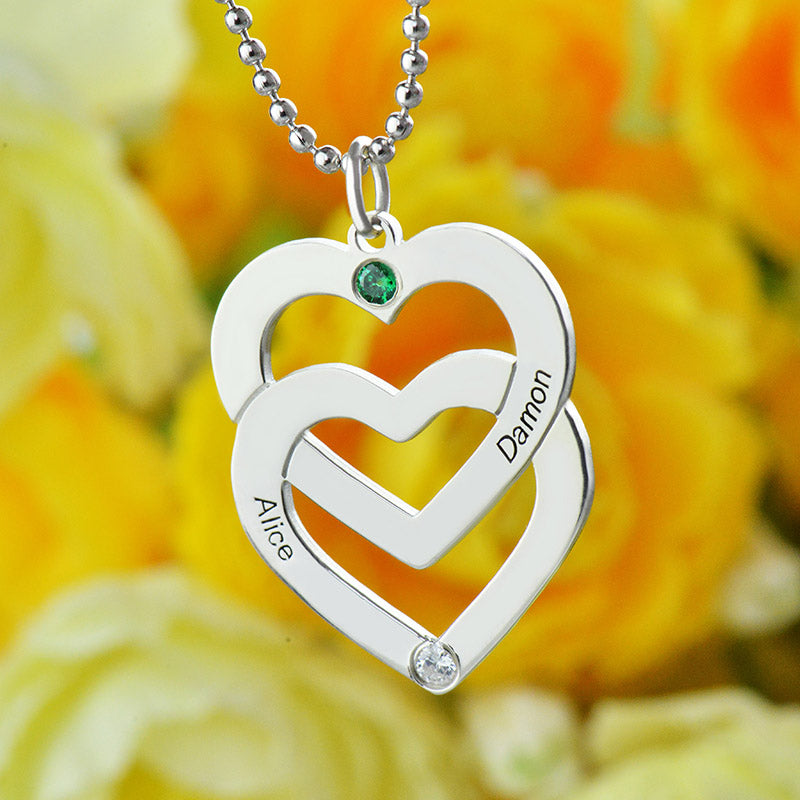 Double Heart Women's Necklace Engraved Name