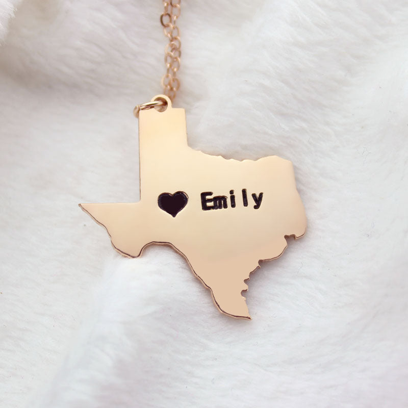 Map Necklace With Heart & Name (Picture Upload)