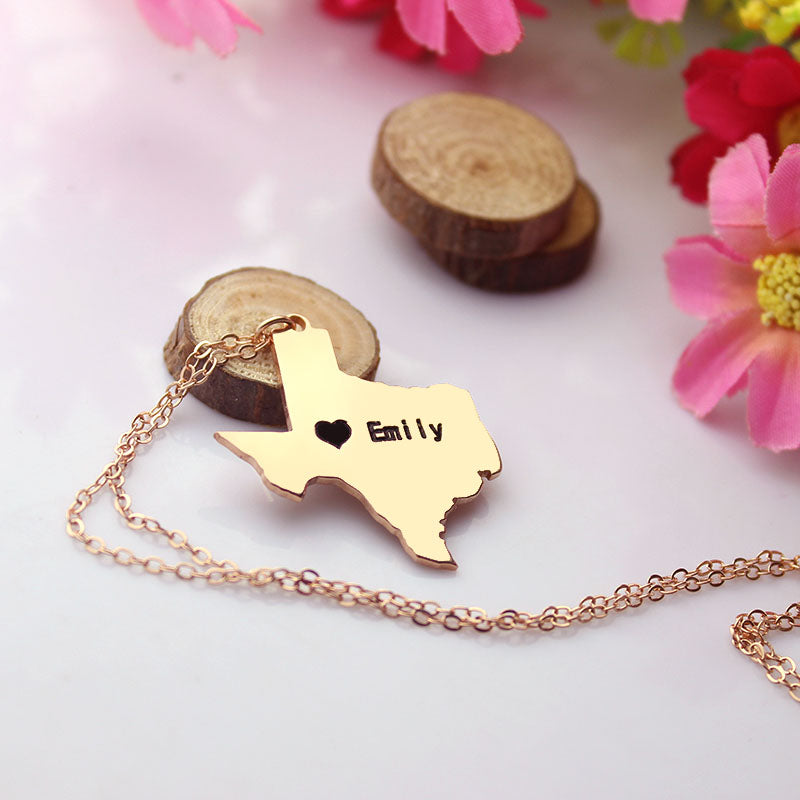 Map Necklace With Heart & Name (Picture Upload)