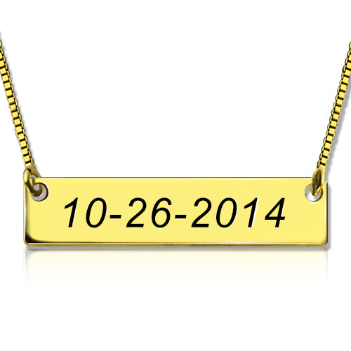 Engraved Date Bar Necklace 18K Gold Plated