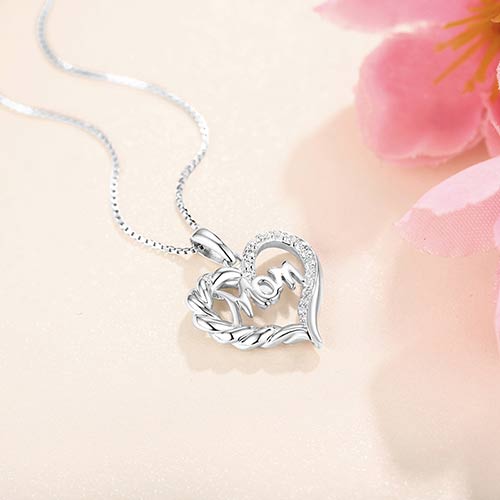 Personalized Heart Necklace For Mom Sterling Silver