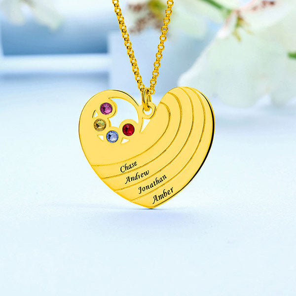 Personalized Heart Necklace with Birthstone& Name In Gold