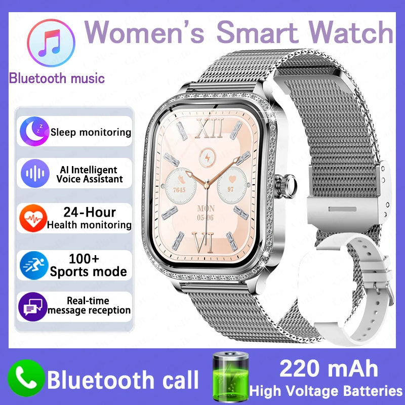 2026 New Women Smart Watch 1.75-inch 3D Curved Display Diamond-Finished Case Health Monitoring Sports Bluetooth Call Smartwatch