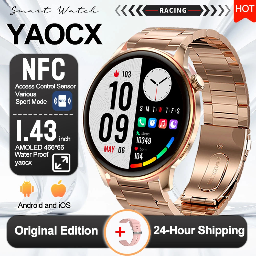 2026 New Smart Watch Women 466*466 AMOLED 1.43" HD Screen Always Display Time IP68 Waterproof Sports Bluetooth Call Smart Watch