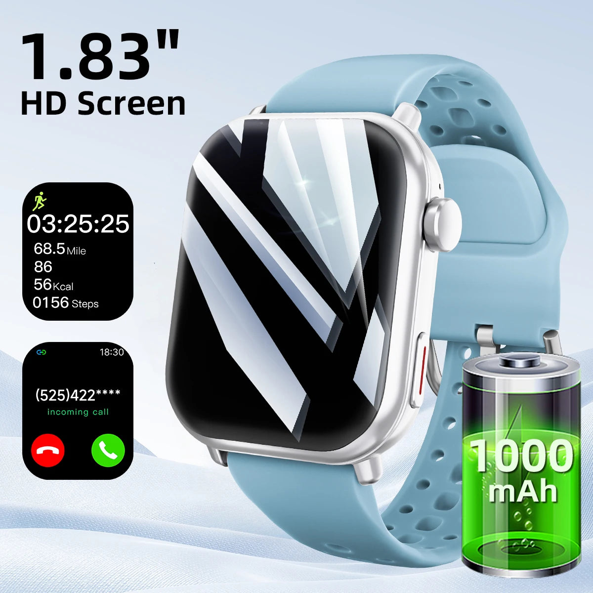 New Smart Watch 2025 1000mAh Large Battery Capacity 1.83-inch Screen Bluetooth Calling 100+ Sport Modes Men Women Watches Gifts
