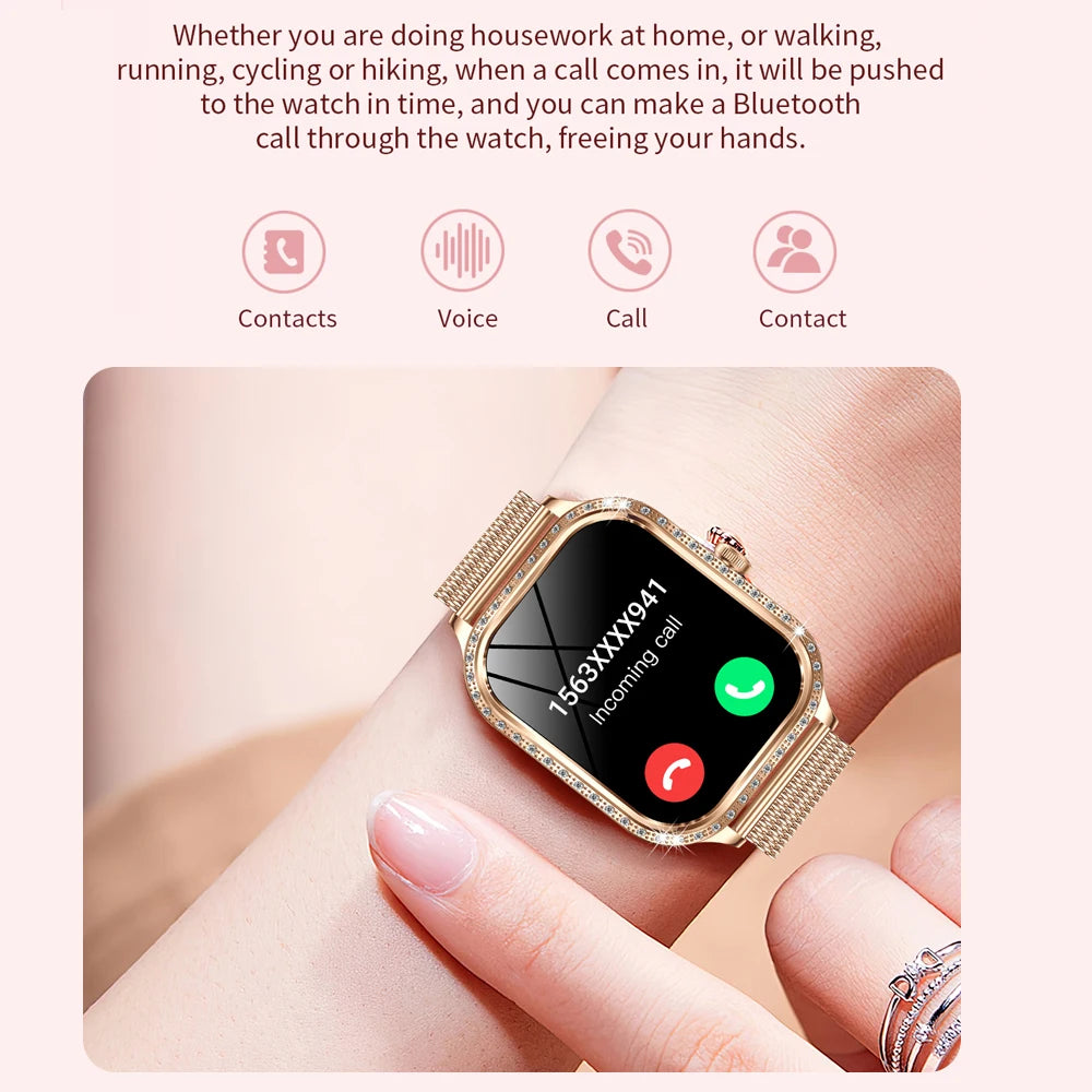 2026 New Women Smart Watch 1.75-inch 3D Curved Display Diamond-Finished Case Health Monitoring Sports Bluetooth Call Smartwatch