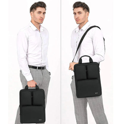 13.3-inch vertical black laptop bag with multiple pockets, suitable for organizing documents, tablet computer, inner bag, handba