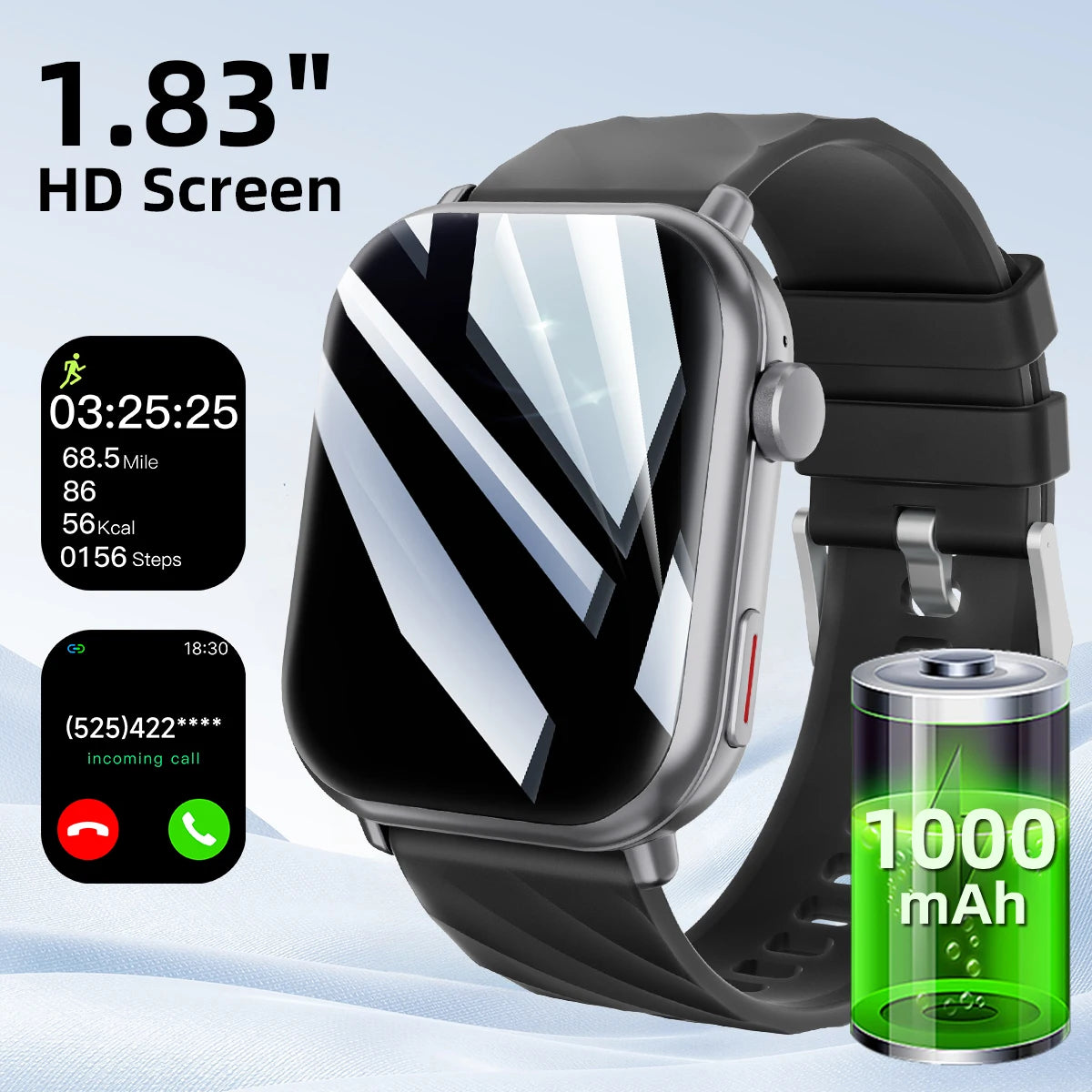 New Smart Watch 2025 1000mAh Large Battery Capacity 1.83-inch Screen Bluetooth Calling 100+ Sport Modes Men Women Watches Gifts