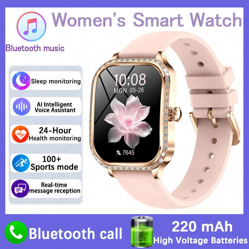2026 New Women Smart Watch 1.75-inch 3D Curved Display Diamond-Finished Case Health Monitoring Sports Bluetooth Call Smartwatch