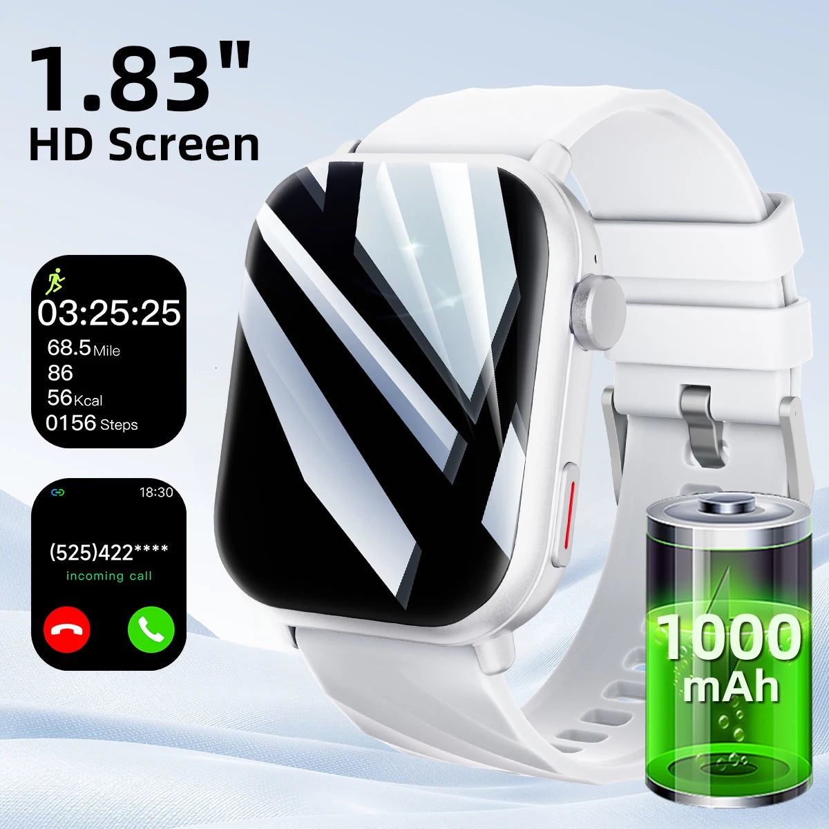 New Smart Watch 2025 1000mAh Large Battery Capacity 1.83-inch Screen Bluetooth Calling 100+ Sport Modes Men Women Watches Gifts