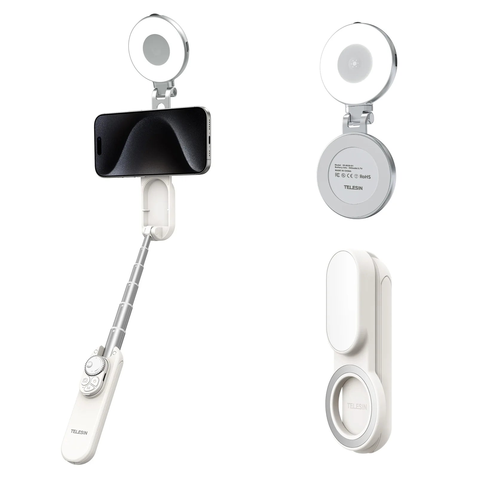 TELEISN Mini Magnetic Smart Phone ZOOM Remote Selfie Stick Tripod For Iphone 17 16 15 14 13 Pro Promax HUAWEI XIAOMI SAMSUNG